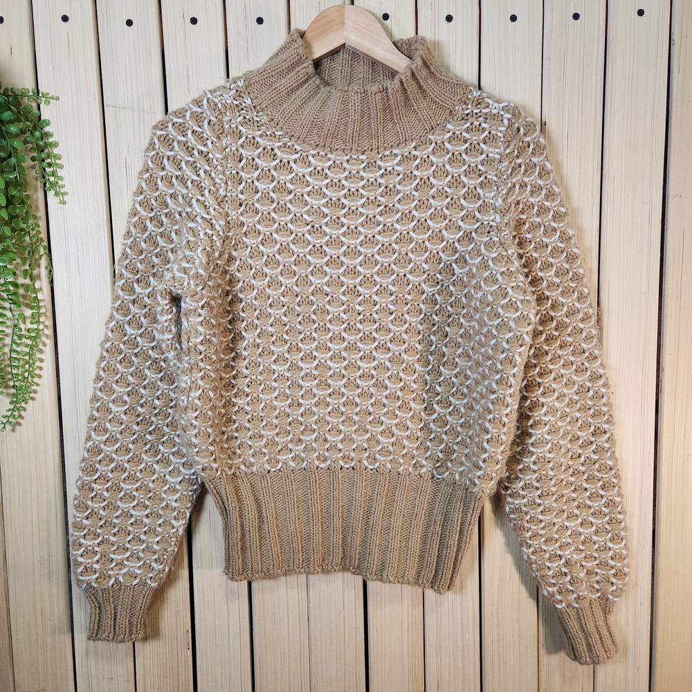 Simons Sweater Beige and Cream Mock Turtleneck Sweater Wool Alpaca